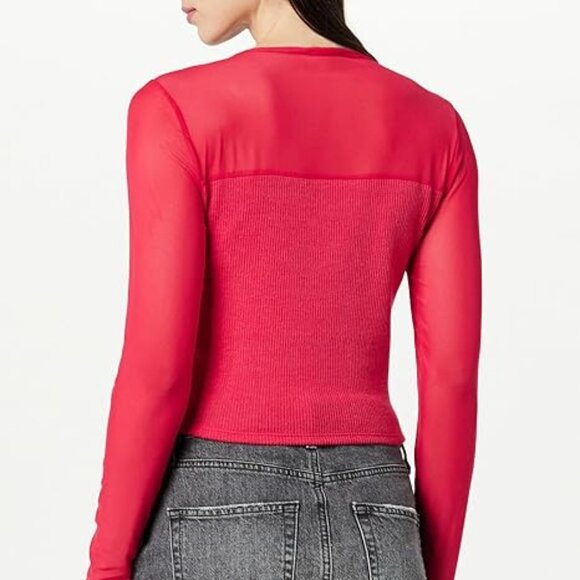 *NEW* The Drop - Women's Red Top Emilia Mock Neck Mesh (M) - Picture 3 of 7